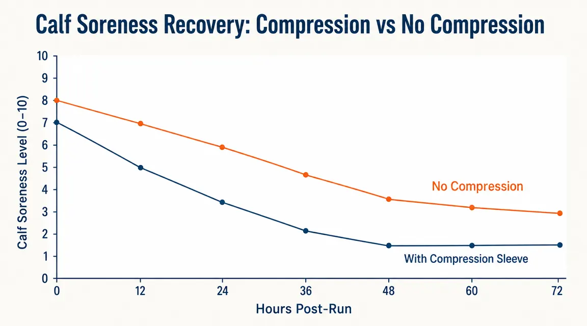 Chart showing calf soreness levels over 72 hours with and without compression sleeve use