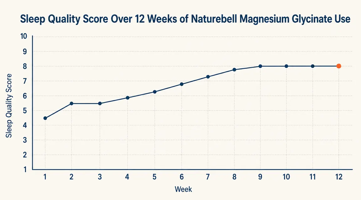 Line chart showing sleep quality score improvement from week 1 through week 12 of magnesium glycinate use